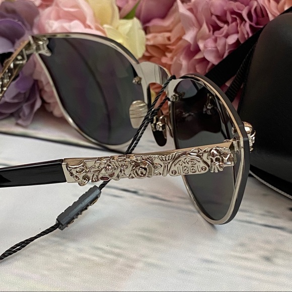 KINGSEVEN Silver Gothic Skull Rimless Cat Eye Sunglasses - Picture 11 of 16